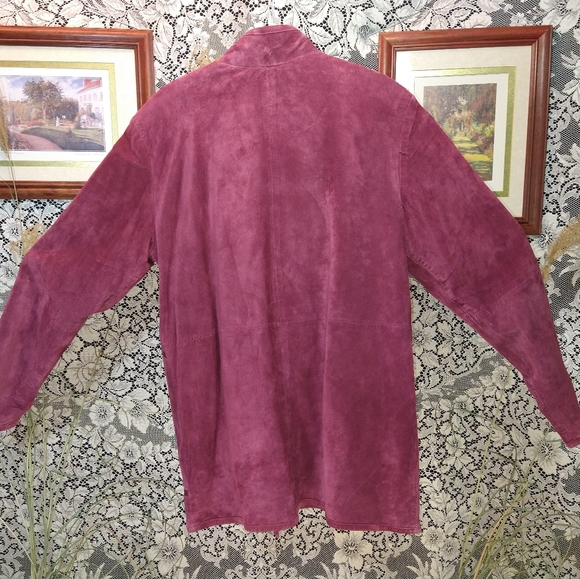 Louis Dell Olio burgundy maroon 100% suede 100% leather trim vintage heavy coat - Picture 3 of 6